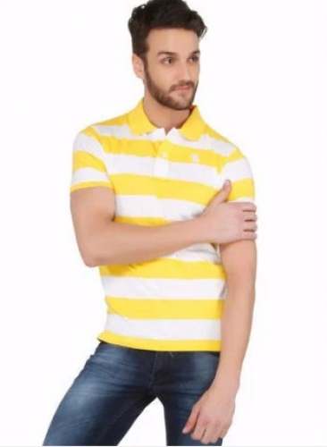 Yellow and White Striped Polo T shirt 