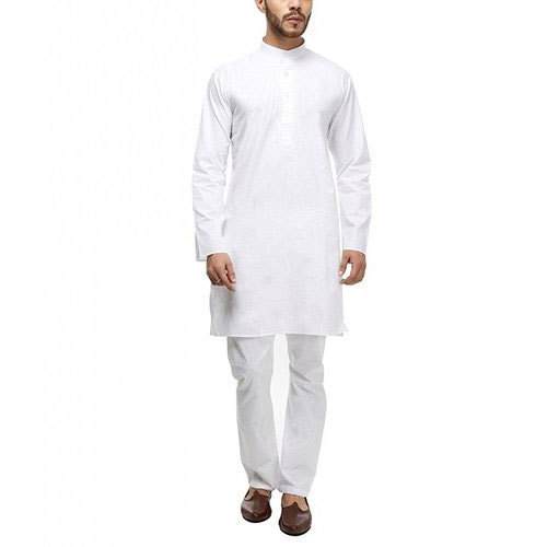 Full Sleeve White mens Cotton Kurta by Kabeer Brothers