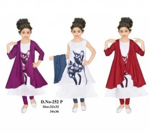 Kids Rayon Kurti With Leggings And Shrug Set