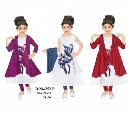 Kids Rayon Kurti With Leggings And Shrug Set by AF Dresses