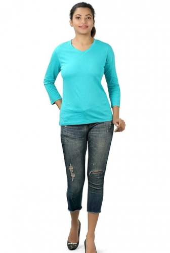 Ladies Bottal Green V-Neck T shirts