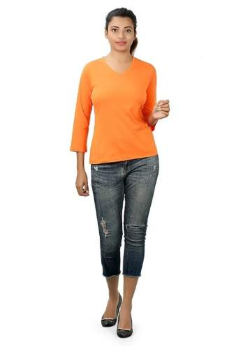 Ladies Orange V-Neck T shirts by Golden Bird Export Import