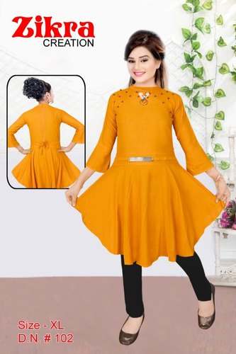 Fancy Plain Yellow Rayon Kurti