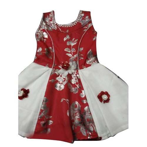 Kids Girls White And Red Foil Frock