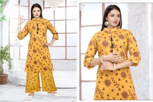 Yellow Floral Printed Kurti Palazzo Set