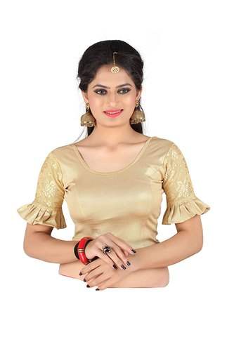 Cotton Lycra Brown Stitched Blouse by Muskaan Boutique