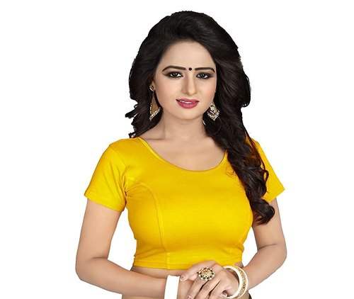 Cotton Lycra Stitched Yellow Plain Blouse by Muskaan Boutique