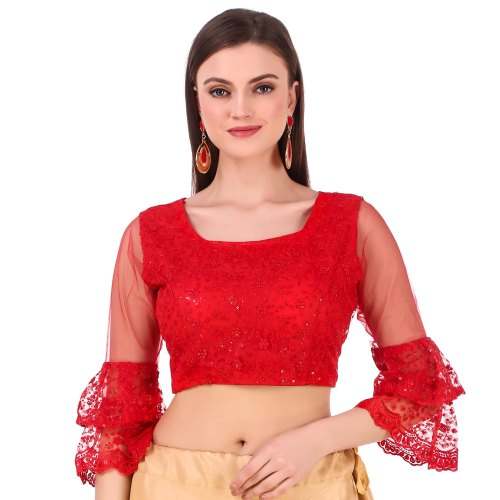 Full Sleeve Red Sequence Blouse by Muskaan Boutique