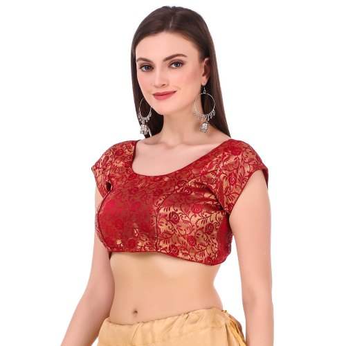 Red Half Sleeve Chanderi Silk Blouse by Muskaan Boutique
