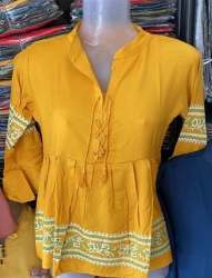 Party Wear Yellow Printed Top For Girls