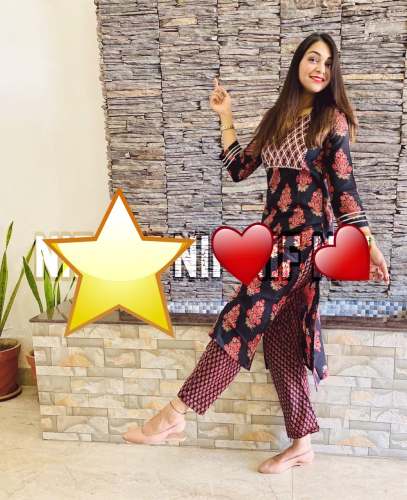 Black Block Printed Rayon Kurti Pant Set