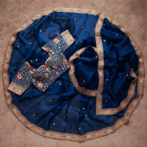 Blue Sequence Work Embroidery Work Saree