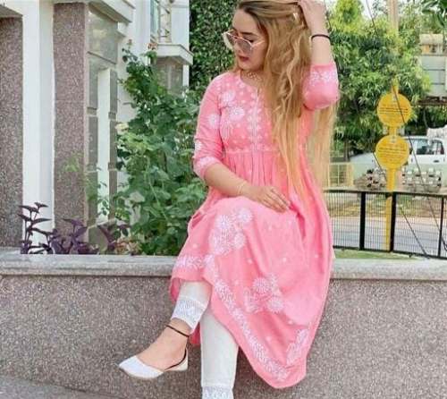 Fancy Rayon Kurti Pant Set For Ladies