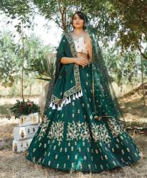 Designer Taffeta Silk Green Lehenga Choli
