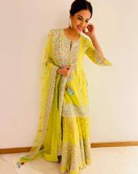 Designer Yellow Embroidered Sharara Suit