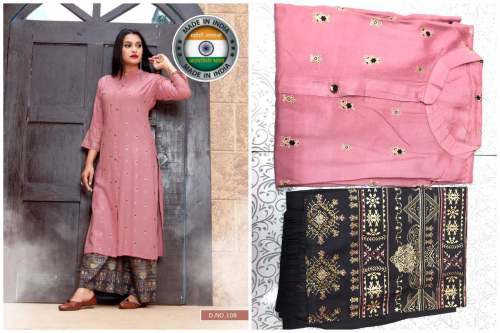 Fancy Kurti Palazzo Set With Foil Print Work