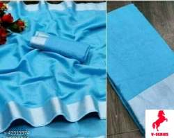 linen saree with silver border 