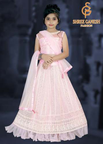 SGF Kids  Party Wear Pink Net Lehenga Choli -612 by Shree Ganesh Fashion