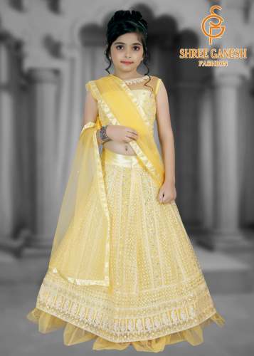 SGF Kids  Party Wear Yellow Net Lehenga Choli -612 by Shree Ganesh Fashion