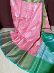 Banarasi cotton soft silk monika silver buta saree