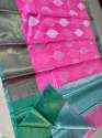 Banarasi cotton soft silk monika silver buta saree thumb 3