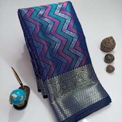 Buy Banarasi Firozi Brocade Silk Saree For Women