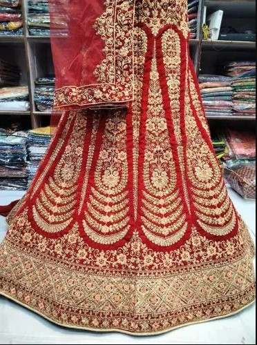 Designer Red Semi Stitch Embroidery Bridal Lehenga Choli  by Janjyoti Textile Pvt Ltd