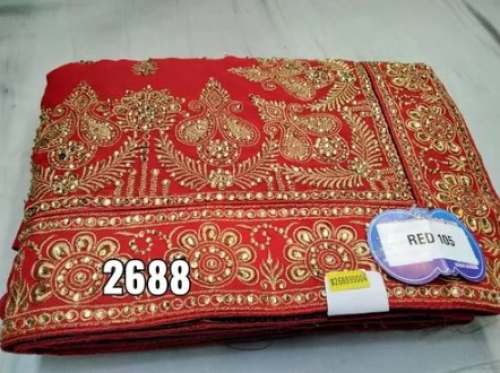 New Collection Embroidery Red Saree For Women by Janjyoti Textile Pvt Ltd