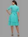 Aqua blue georgette party wear western dress thumb 3