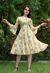 Fancy Baby Neck Leaf Print Western Dress 