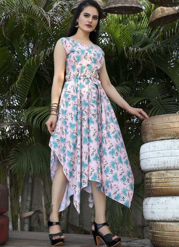 Fancy Sleeveless and Tail Cut Western Dress