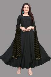 French Crape Silk black Gown with dupatta