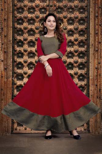 Georgette magnetic red color maxi dress at Rs.400/Piece in surat offer by  syndrella