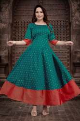 Green color taffeta silk one piece