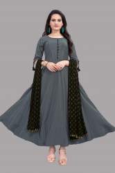 Grey color designer gown with dupatta