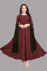 Plain gown with foil printed dupatta