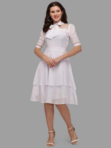White georgette party wear weatern dress