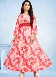 womwn red floral printed a line dress