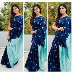 Peacock Pattern Lichi Silk Saree