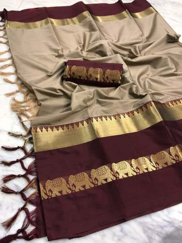 Elephant Design Cotton Silk Saree by Woofy Fab