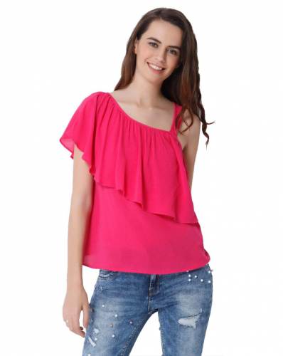 One Shoulder Pink fancy Top 
