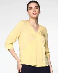 Yellow V neck Casual Girls Top 