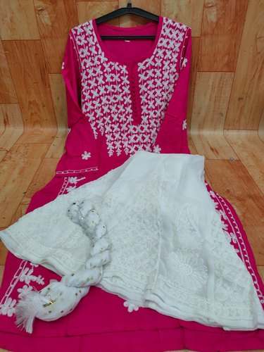 Chikankari Rayon Kurti With Sharara And Dupatta by ADR Chikan