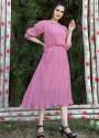 PINK PLAIN CRUSHED PARTY WEAR MIDI DRESS thumb 2