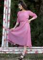 PINK PLAIN CRUSHED PARTY WEAR MIDI DRESS thumb 4