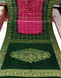 Handloom Pure Checks Bandhani Saree 