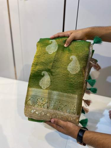 Banarasi Tissue Crush lace Work Boota Soft Silk Saree