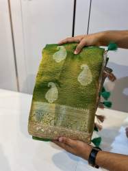 Banarasi Tissue Crush lace Work Boota Soft Silk Saree