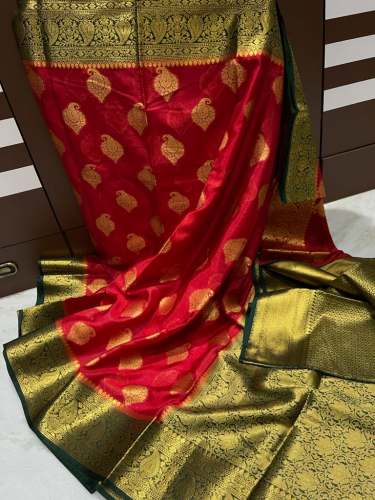 Golden Zari Weaving Banarasi Silk Saree by huzaifa silk sarees