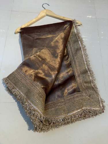 Handloom banarasi pure tissue Silk saree with beautiful gotapatti + jhalar lace handwork by huzaifa silk sarees